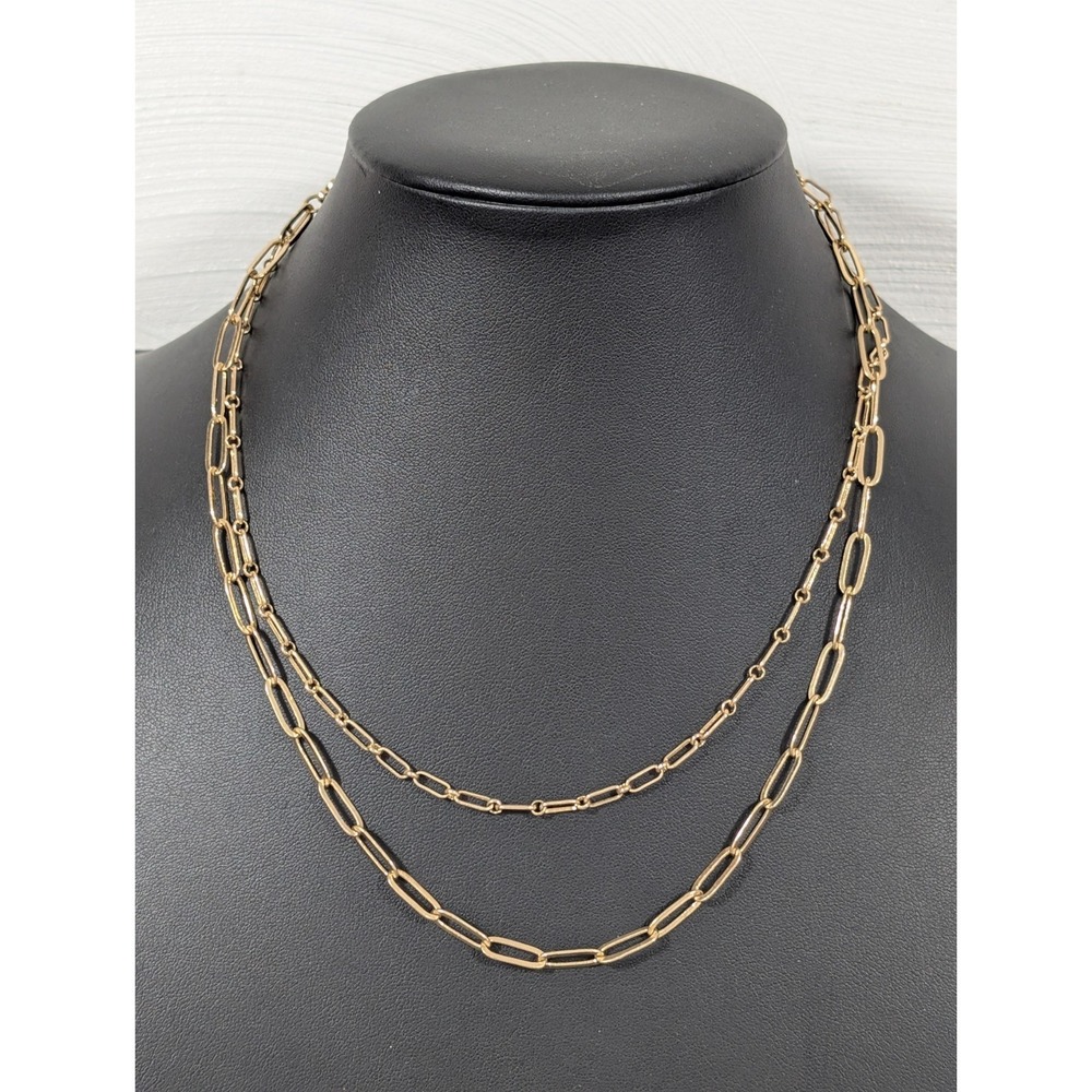Boho Chic Gold Tone Oval Chain Link Double Strand Layer Necklace 16 in
